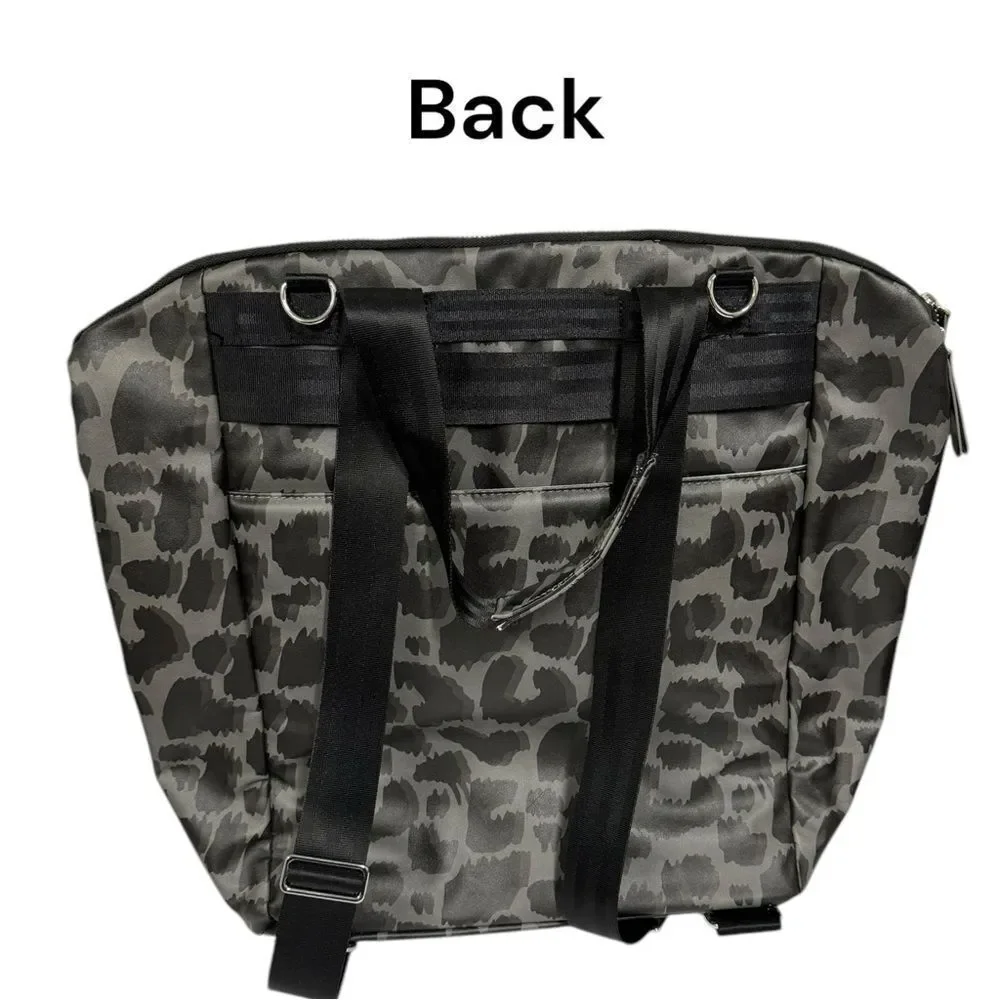 Petunia Pickle Bottom Cinch Convertible Leopard Grey Black Diaper Bag Backpack